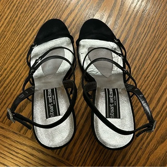 Stuart Weitzman Black Strappy Sandals Rhinestones on Strap & Buckle Size 9 - Picture 5 of 12